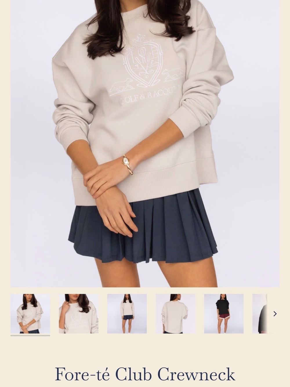 Fore-te Neutral Cream Crewneck Sweatshirt with Golf & Racquet Logo - Picture 6 of 6